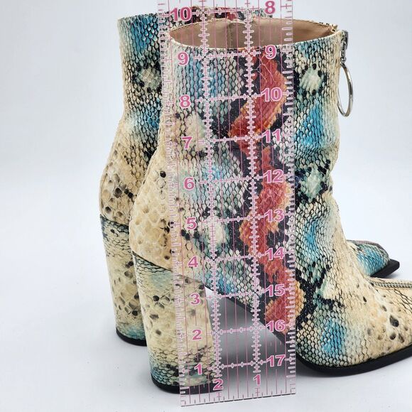 Public Desire Snakeskin Red Blue Zipper Booties Size 8 - Picture 9 of 9